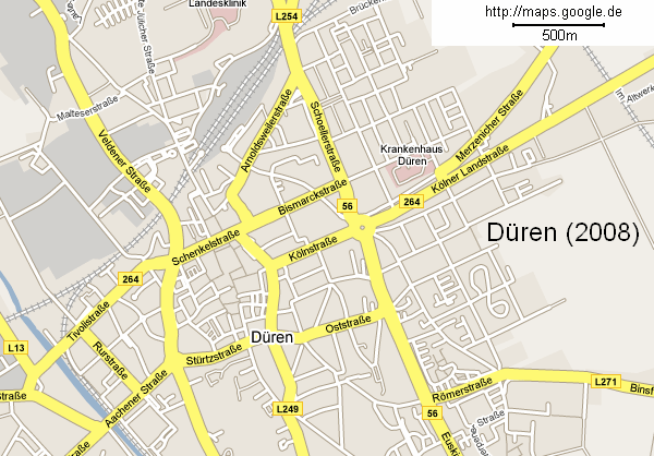 Karte von
                    Düren aus dem Jahre 2008 (maps.google.de)