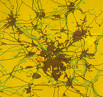 NS-Fliegerkarte mit Manchester und Umgebung
                        mit NS-Zielen eingezeichnet