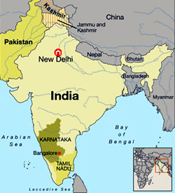 Mapa
                          de India con Delhi y Bangalore