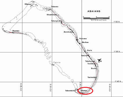 Tebanga
                      en el atoln de Abaiang, mapa