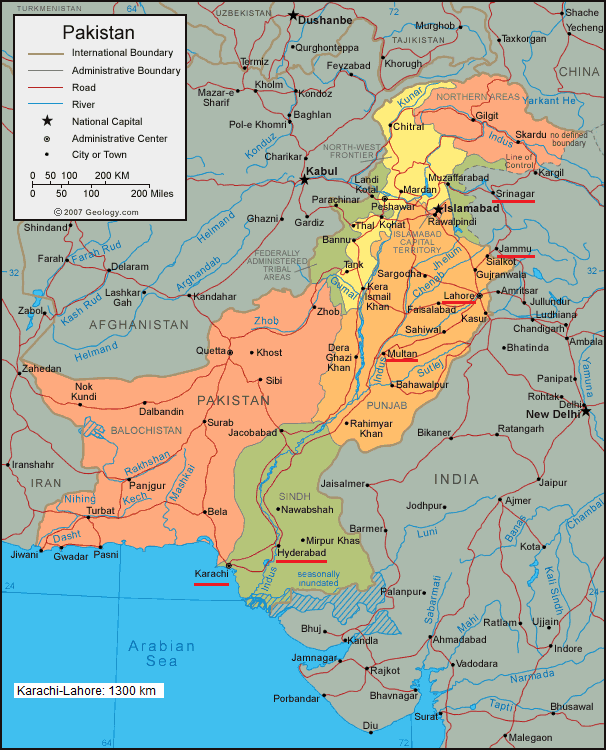 Mapa de Pakistn y Cachemira