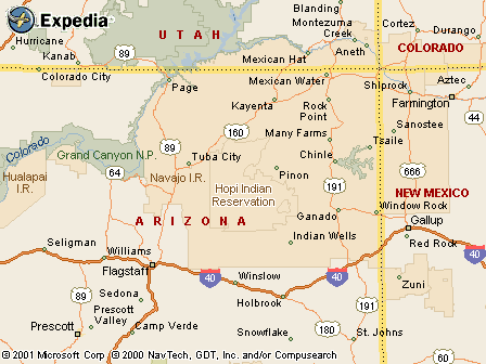 Hopi,
                            reservacin, mapa