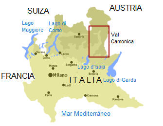 Mapa
                          con el Val Camonica en la Lombarda en Italia
                          del Norte