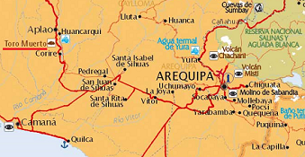 Mapa con Arequipa y Toro Muerto