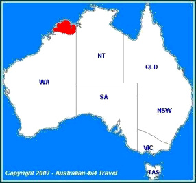 Mapa con la posicin de Kimberley en el
                          norte de Australia