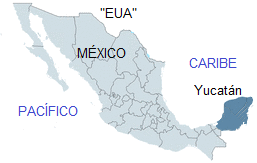 Mapa con la
                        pennsula de Yucatn