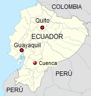 Mapa con Ecuador con Cuenca,
                              Guayaquil y Quito