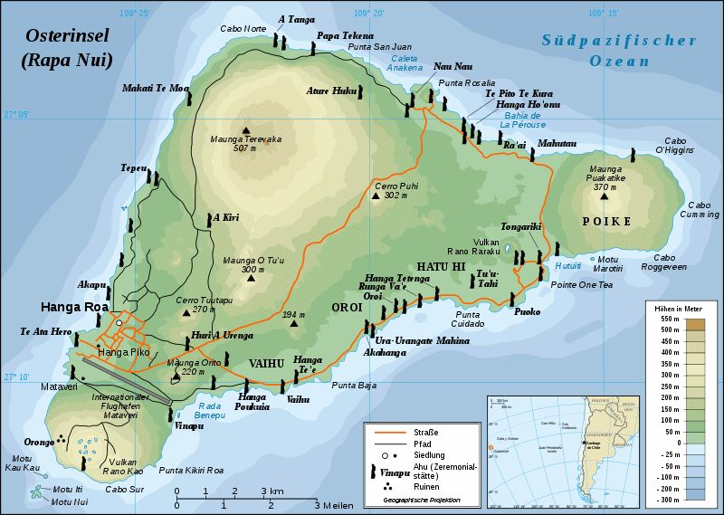 Mapa de la isla de
                      Pascuas / Motunui