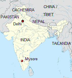 Mapa de India con
                      Mysore y la capital de Delhi