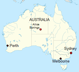 Mapa de
                            Australia con Alice Springs