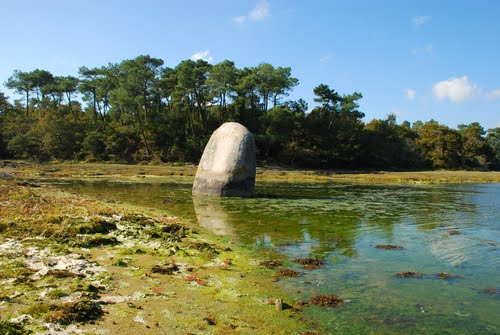 Menhir inmergido
                          en el ro Pont l'Abb en la regin de Kerdual,
                          en Bretaa