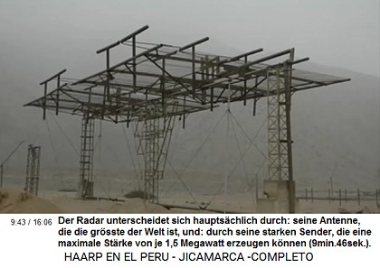 Der Radar unterscheidet sich
                          hauptsächlich durch: seine Antenne, die die
                          grösste der Welt ist, und: durch seine starken
                          Sender, die eine maximale Stärke von je 1,5
                          Megawatt erzeugen können (9min.46sek.).