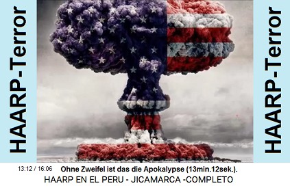 Ohne Zweifel ist das die Apokalypse
                          (13min.12sek.). [Foto: Atombombenexplosion mit
                          "US"-Sternchen und
                          "US"-Streifen].