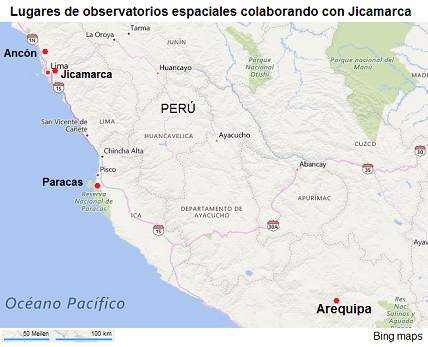 Locations with space observatories
                          collaborating with Jicamarca Map 2 with
                          Jicamarca, Ancn, Parcas, and Arequipa [2]