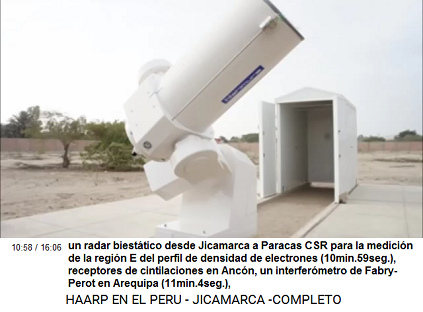 un radar diestático desde Jicamarca a
                          Parácas para la medición del perfil del cidad
                          [?] de electrones (10min.59seg.), receptores
                          de cintimaciones en Ancón (11min.0seg.), un
                          interferómetro de Fabry Pérot en Arequipa
                          (11min.4seg.).