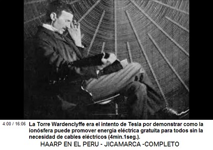 La Torre Wardenclyffe era el intento de
                          Tesla por demonstrar como la ionosfera puede
                          promover energa elctrica gratuita para todos
                          sin la necesidad de cables elctricos
                          (4min.1seg.).