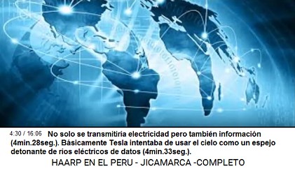 No solo se transmitira electricidad pero
                          tambin informacin (4min.28seg.). Bsicamente
                          Tesla intentaba de usar el cielo como un
                          espejo detonante de ros elctricos de datos
                          (4min.33seg.).