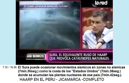 El Sura puede ocasionar movimientos
                          ssmicos en zonas no ssmicas (7min.36seg.)
                          como la costa de los "Estados
                          Unidos" (7min.38seg.) donde se acumulan
                          las plantas nucleares de ese pas
                          (7min.42seg.).