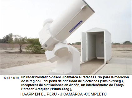 un radar diesttico desde Jicamarca a
                          Parcas para la medicin del perfil del cidad
                          [?] de electrones (10min.59seg.), receptores
                          de cintimaciones en Ancn (11min.0seg.), un
                          interfermetro de Fabry Prot en Arequipa
                          (11min.4seg.).