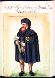 Jew with Jewish badge in yellow ring
                            form (circular badge), Worms 16th century