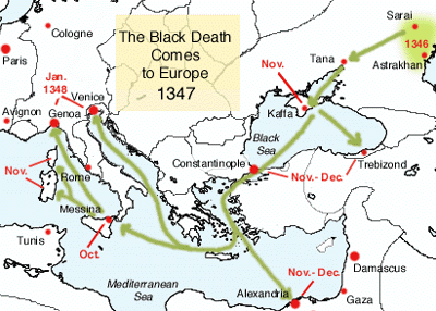 Map 01:
              Spreading of the Black plague from the Black Sea