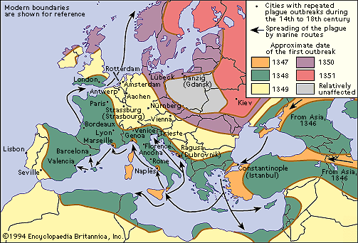 Map
                        02: Spreading of the Black plague in Europe