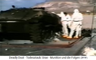 After Iraq war [of 1991], the tanks
                                which are contaminated by uranium are
                                packed, and NATO personnel is walking
                                around in protective suits 01