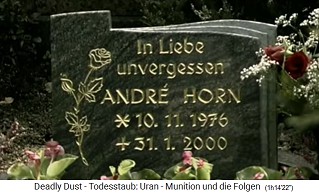 Andr Horn's grave, he died
                in Kosovo within 12 hours and the German NATO army
                (Bundeswehr) denies the exact cause of death