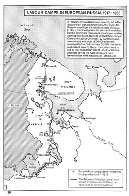 Sowjetunion SU
                    1917-1936: Arbeitslager / Gulag nrdlich von
                    Leningrad, Karte
