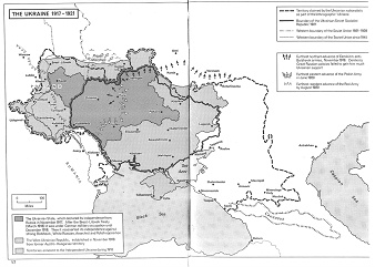 Ukraine 1917-1921: Der polnische Krieg,
                  Besetzungen, und ukrainische Ansprüche, Karte
