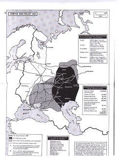 Sowjetunion SU 1921: Hungersnot und Hungerhilfe,
                  Karte