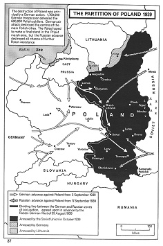 Sowjetunion SU und Drittes Reich 1939: Teilung
                  Polens, polnische Teilung gemäss Hitler-Stalin-Pakt,
                  Karte