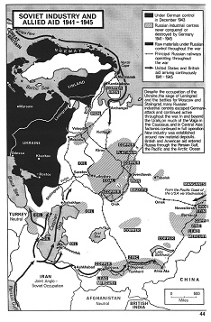 Sowjetunion SU 1941-1945: Die Industrie der SU -
                  alliierte Hilfe, Karte