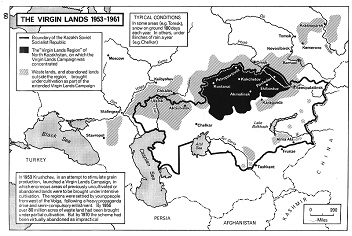 Sowjetunion SU 1953-1961: Propaganda fr
                    "jungfruliches Land" in Kasachstan,
                    Karte