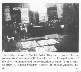 Encyclopaedia Judaica 1971: Yevsektsiya,
                          vol. 16, col. 780: Public trial against racist
                          Zionists, Vitebsk 1921