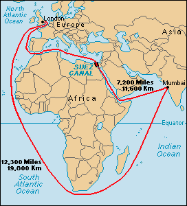 Suezkanal
                mit Europa, Afrika und Asien, Karte [3]