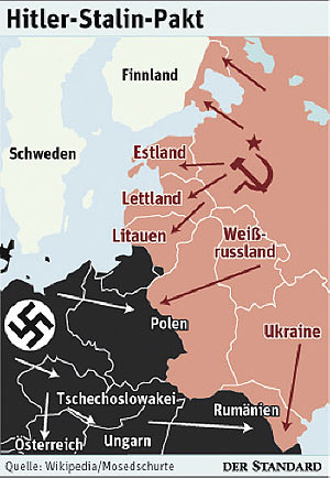 Die Europakarte nach dem
                Hitler-Stalin Pakt im Jahre 1940