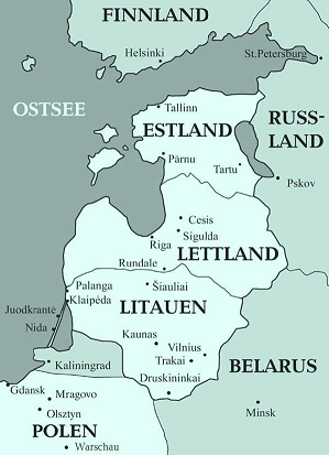 Karte des Baltikums mit Estland,
                Lettland und Litauen mit Vilnius
