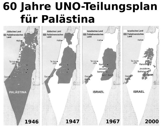 Karte der Teilungen Palstinas 1946 bis
                          2000
