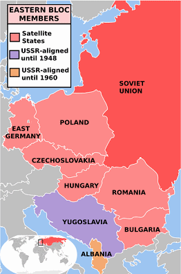 Karte des Ostblocks
                        von 1948 mit Jugoslawien, das unter Tito
                        ausschert