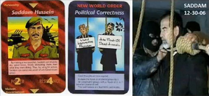 13. Spielkarten mit Saddam Hussein
                                und "politischer Korrektheit"
                                der Neuen Weltordnung (NWO) mit Hngen
