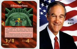 16. Spielkarte
                                  "Liberalisten" und der
                                  Abgeordnete Ron Paul