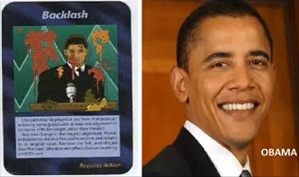 17. Spielkarte Rckwirkungen
                                ("Backlash") mit einer Person,
                                die mit Dreck beschmissen wird, und der
                                Massenmrder Obama