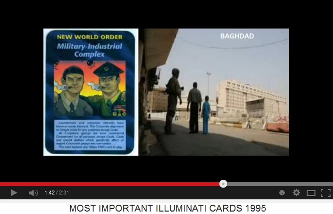 Card about "New
                          World Order" with "military
                          Industrial Complex" - and Baghdad is the
                          example