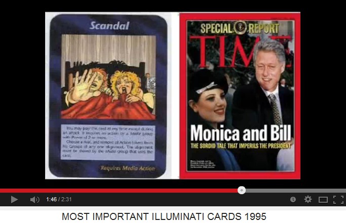 Card with a scandal
                          with a couple in a twin bed - and this should
                          be Bill Clinton with Monica Lewinski