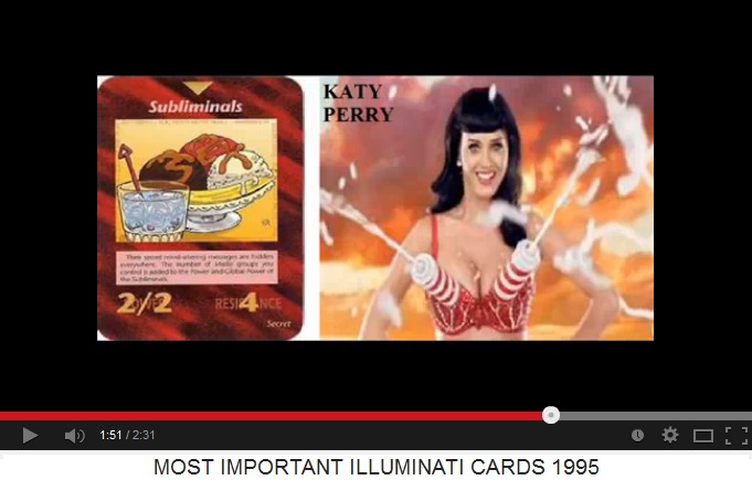 Card with
                          "Subliminals" - and Katy Perry with
                          breast milk shooting machines