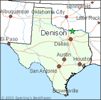 Karte des ethnisch von Ureinwohnern
              (Primrnationen) gesuberten Bundesstaates Texas mit
              Deniso