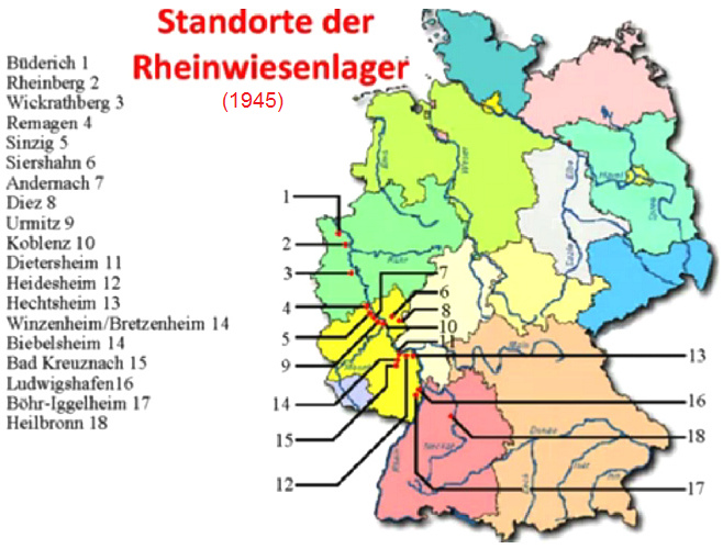 Karte mit den
                        Rheinwiesenlagern in Rest-Deutschland