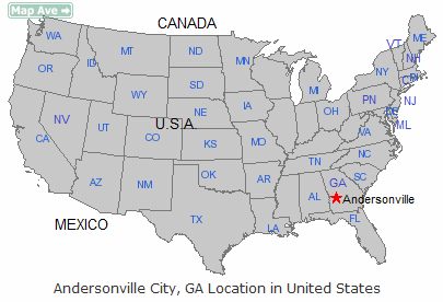 Map of the
                                      "U.S.A." with
                                      Andersonville in Georgia