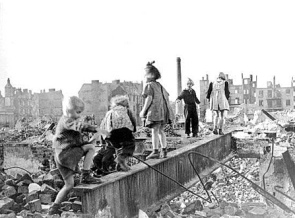 Post-war era in remaining Germany, children
                        playing in ruins